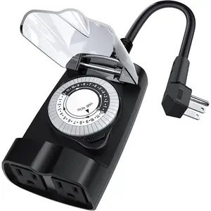 Outdoor Timer Waterproof, 24 Hour Light Timer, Timers for Electrical Outlets, Ideal for Pool Pump, Christmas Lights, Heavy Duty, 2 Grounded Outlets, ETL Listed, Black