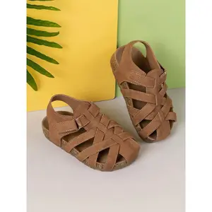 New Children Summer Soft Sole Boken Sandals, Casual Outdoor Sandals, Outdoor Fashion Anti-Slip Toe-Enclosed Sandals, Striped Pattern, Low Top, Medium Width