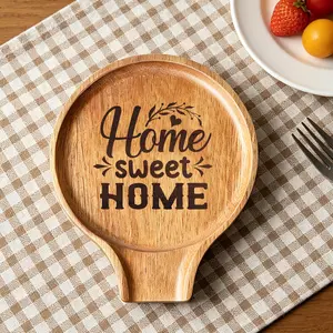 1pc "Home Sweet Home" Printed Wooden Spoon Rest, Natural Wood Heat Resistant Kitchen Utensil Holder for Ladles & Spoons, Rustic Countertop & Stovetop Organizer, Perfect Heartwarming Gift for New Homeowners & Housewarming Occasions
