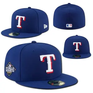 New Era Texas Rangers 59FIFTY Fitted Cap – Royal Blue Flat Brim MLB Hat with Raised White & Red “T” Logo and World Series Side Patch
