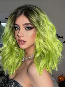 Ombre Women Synthetic Hair Wig, Short Curly Wavy Middle Part Wig, 18 Inch Ombre Color, Perfect for Halloween, Cosplay, Daily Wear, Parties