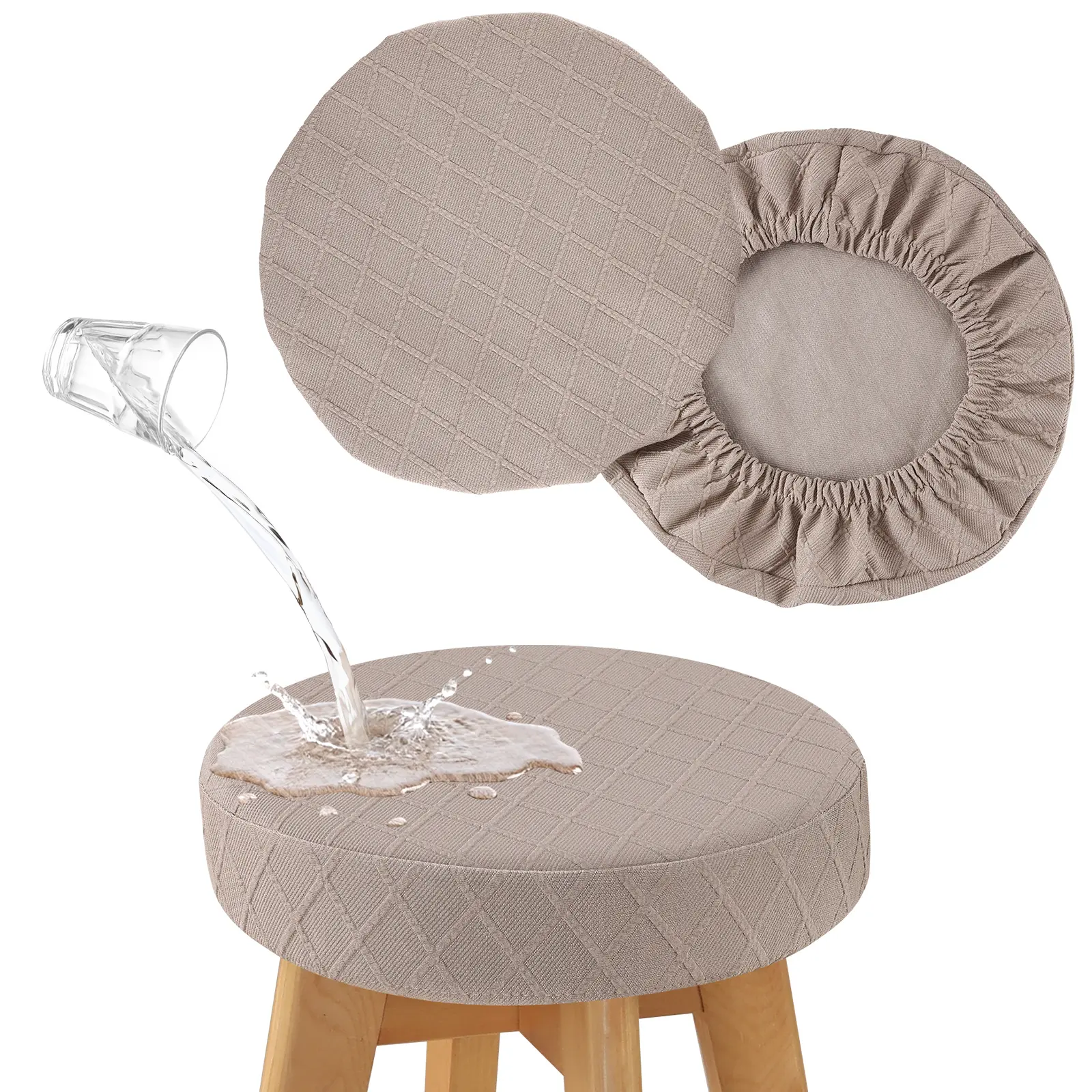 Waterproof Stretch Round Bar Stool Slipcover, Washable Seat Cushion Slipcover Protector, Durable Counter Bar Stools Cover for Kitchen， Island， Home Bar|