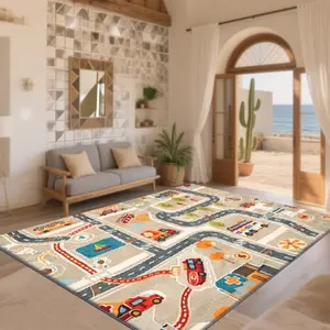 Velvet + Soft, Comfortable, Modern Style Traffic Road Element Pattern Printed Carpet, Home Decoration Carpet, Living Room Large Carpet, Sofa Cushion, Door Mat, Coffee Table Mat, Bedroom Carpet, Bedside Carpet