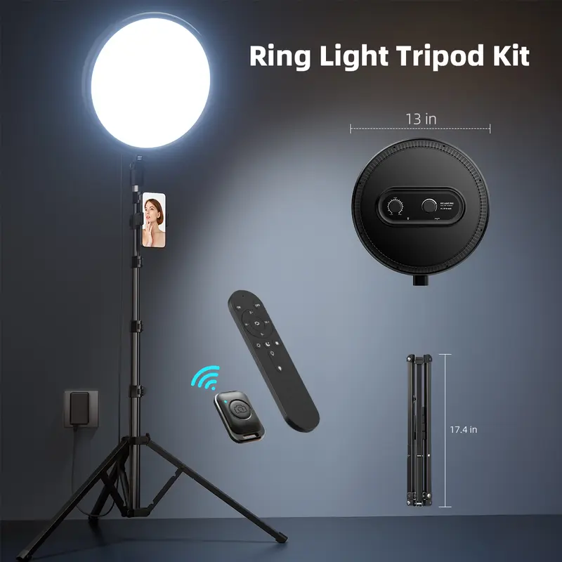 Weilisi 13" Full-Screen LED Ring Light with 79" Adjustable Aluminum Stand, Remote - CRI>95 Daylight LED, No Shadows for 4K Makeup Videos, Vlogging Equipment for Content Creators, Lighting for Filming, Streaming Setup
