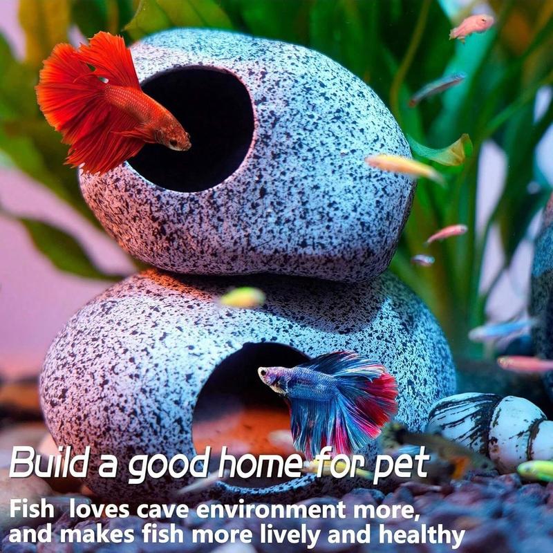 Aquarium Cave Rock Decoration Fish Tank Accessories, Hideaway Bowl for Shrimp Cichlid Small Fish, Decorative Stone House for Aquariums