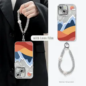 1 Piece iPhone 13 Phone CasesBeautiful mountains Lanyard Pattern Casual Ready Comfortable feel Suitable For iPhone 13 Case With Elegant