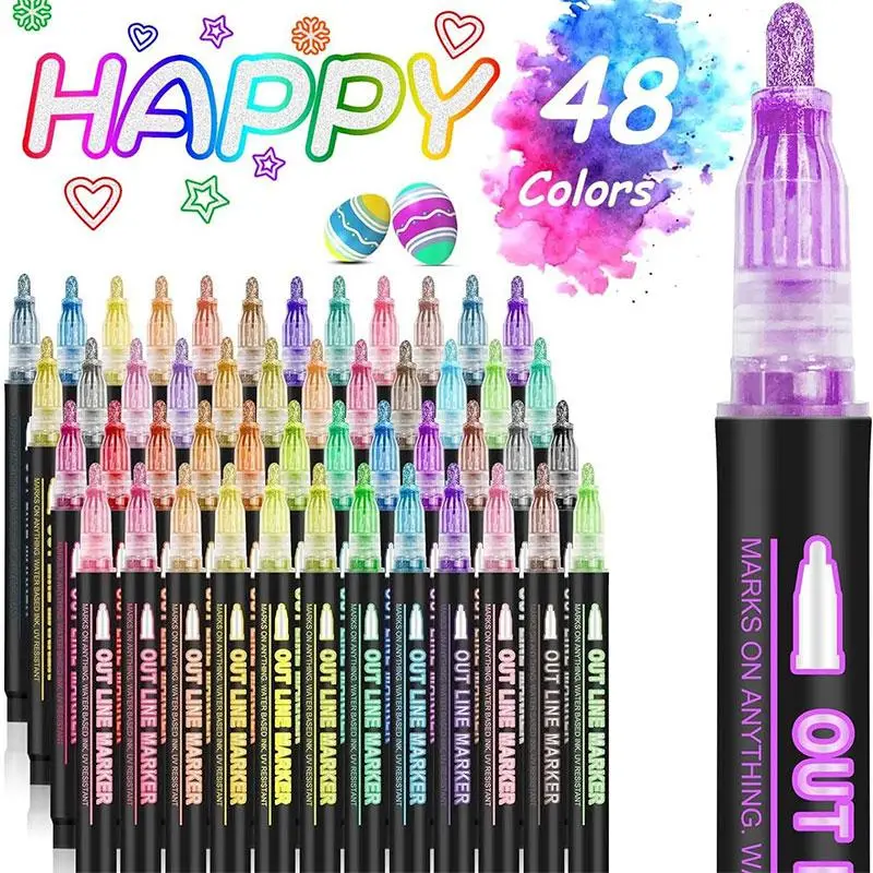 Super Squiggles Outline Metallic Marker Pens, Stocking Stuffers for Teen, Double Line Paint Marker Pens, Art Crafts Gifts Trendy Stuff Christmas Stock