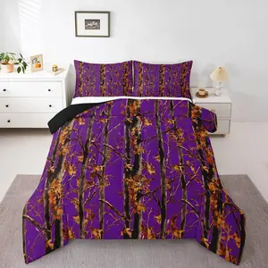 Feelyou Twin Size Purple Camouflage Bedding Set - Whole Piece Polyester Comforter with Microfiber Filling, Travel-Friendly Rustic Cabin Style for Girls, Forest Camo Woodland Hunting Country Farmhouse Linens