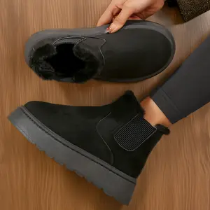 Women's Platform Suede Warm Stylish Snow Boots - Outdoor Non-Slip Comfort with Thick Flat Soles Boots Perfect for Winter Shoes