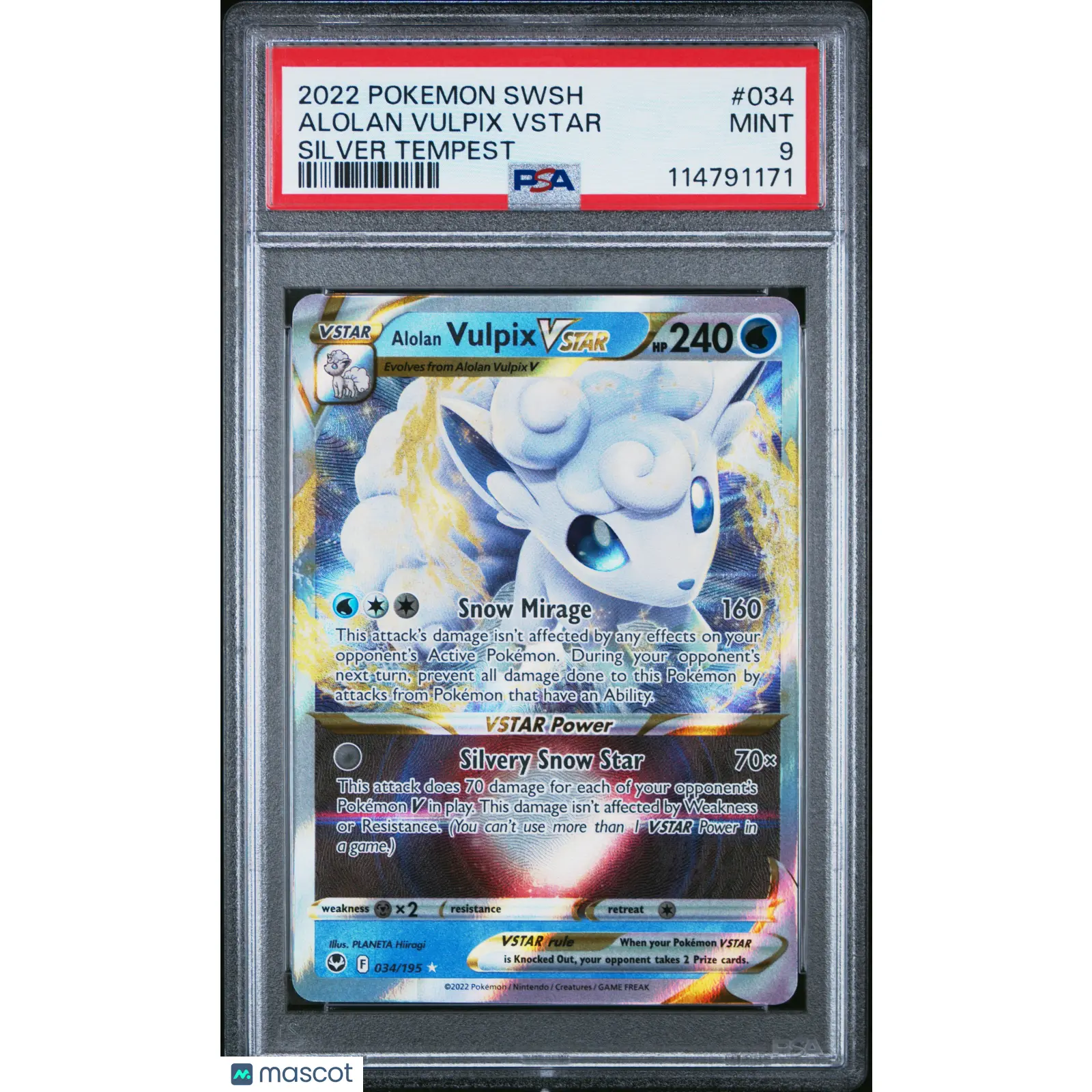 2022 POKEMON SWORD & SHIELD SILVER TEMPEST #034 ALOLAN VULPIX VSTAR PSA 9