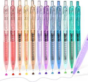 Four Candies 12Pack Retractable Gel Pen Set with 0.5mm Quick Dry Tip, Cute Transparent Fine Point Multicolor Note Taking Aesthetic lnk Pens, Comfort Grip 12 Ink Colors Drawing Writing School Office Home, Christmas Gift for Kids Back to School