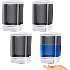 4 Pcs Plastic Wall Mounted Soap Dispenser Commercial Manual Soap Containers Wall Dispenser for Kitchen Shower Hotel Liquid Shampoo Gel Chamber(33.8 oz 1000 ml,Black)