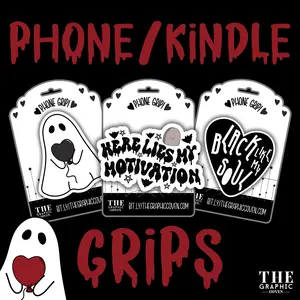 Goth Phone Grips & Kindle Grips by The Graphic Coven | Alt Aesthetic, Bookish Gifts, Ghosties, Cellphone Accessories, Phone Stands, E-reader Grip