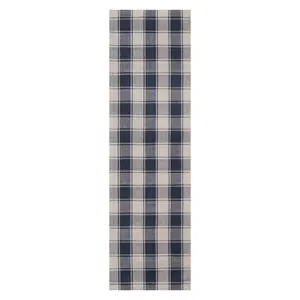 2'3"x8' Plaid Woven Runner Navy - Erin Gates By Momeni: Handwoven Wool, Medium Pile, Modern Flatweave Rug