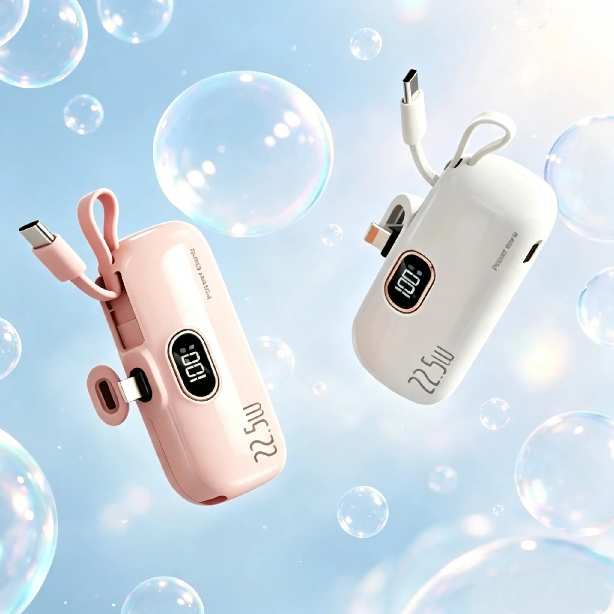 Mini Capsule Travel Power Bank, 5000mAh 22.5W Fast Charging External Battery, Built‑in Lightning & Type‑C Direct Plugs, Digital Power Display, Dual Output Type‑C & USB‑A, Hand‑Pocket Size Charger for iPhone Android, Assorted Color Options