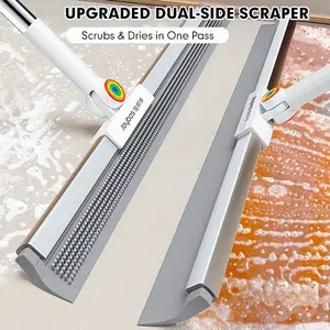 Heavy Duty Floor Broom Pet Hair Remover with Non Stick Brush Extended Design for Hardwood Tile Carpet Glass Perfect for Bathroom Kitchen Living Room Ergonomic Handle