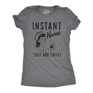Womens Instant Nurse Coffee T Shirt Funny Nursing Caffeine Nursing Gift Novelty Tee Funny Womens T Shirts Cute Vintage Fashion Casual Ladies T-Shirt Gift Sarcastic Tops for Women Funny Coffee Top Women's Dark Grey