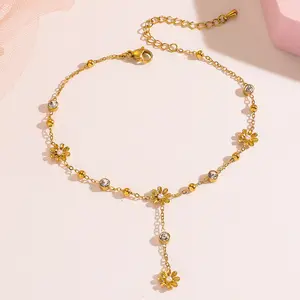 Flower Tassel Anklet, Women's Trendy Style Fashion Flower Tassel New Zircon Anklet Foot Accessories