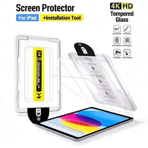 2-Pack iPad Tablet Tempered Glass Screen Protector Set, Includes Auto-Aligning Tool & Dust-Free Film, Fits Various iPad Models, 9h Hardness, HD Clarity