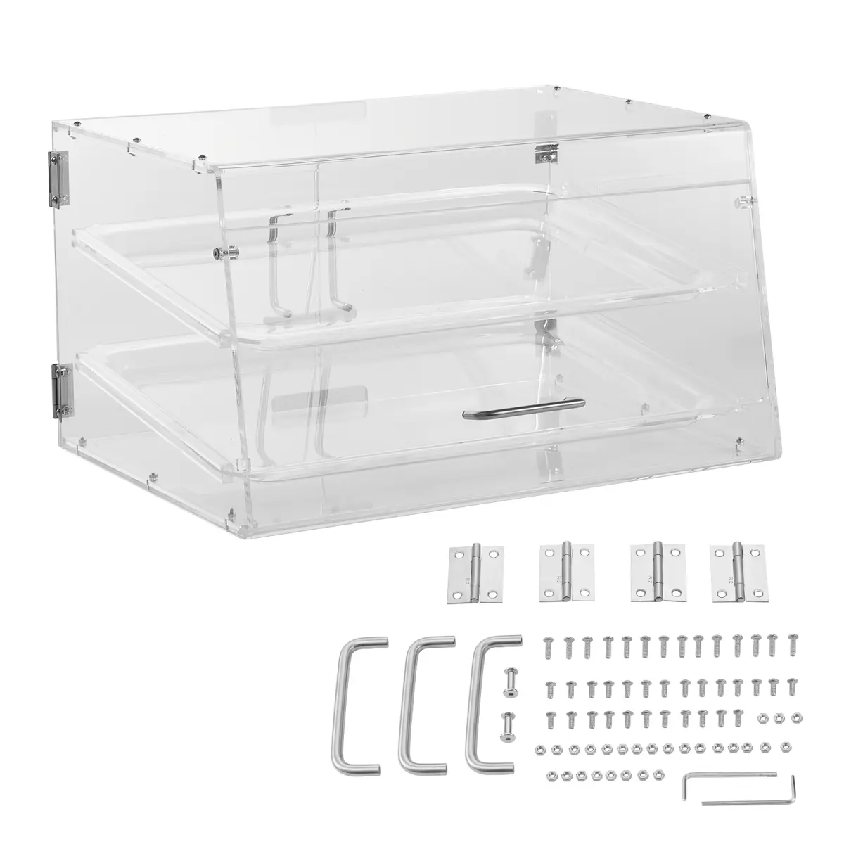 Pastry Display Case, 2-Tier Commercial Countertop Bakery Display Case, Acrylic Display Box with Rear Door Access & Removable Shelves, Keep Fresh for Donut Bagels Cake Cookie, 20.7"x13.2"x11.9"