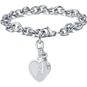 A-Z Initial Heart & Key Bracelet, Adjustable Size, Perfect Gift for Birthday, Graduation & Easter