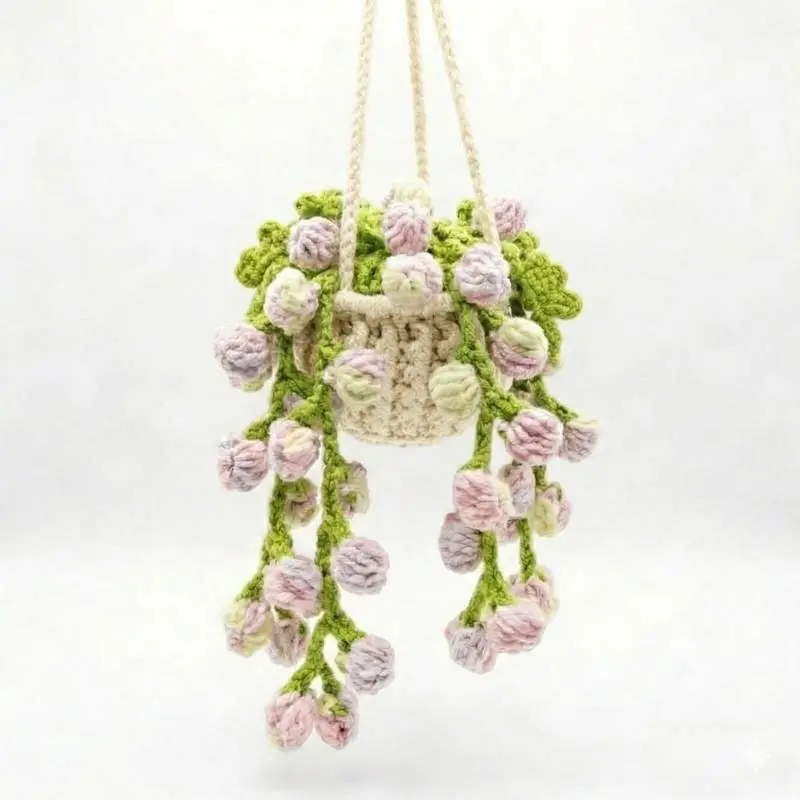 1PC Boho Handmade Crochet Potted Plant Car Hanging, Aesthetic Rearview Mirror Charm Accessories, Cute Interior Decor & Air Freshener Diffuser, Perfect Gift for Mom Her Birthday Christmas Mother's Day, Car Interior Accessory, Cute Car Accessories