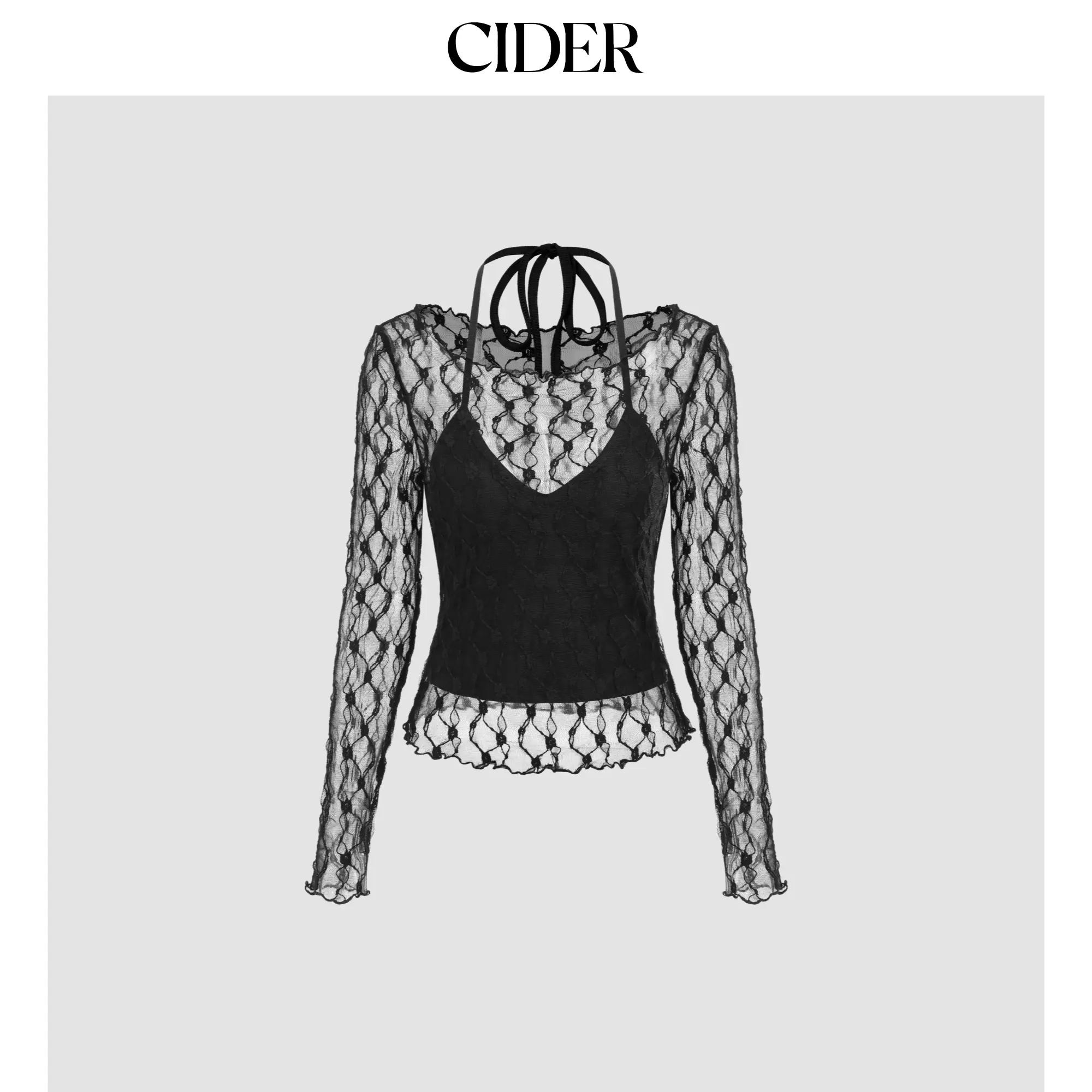 Cider [size 2-10] See-through Lace Long Sleeve Tee & Halter Tank Top