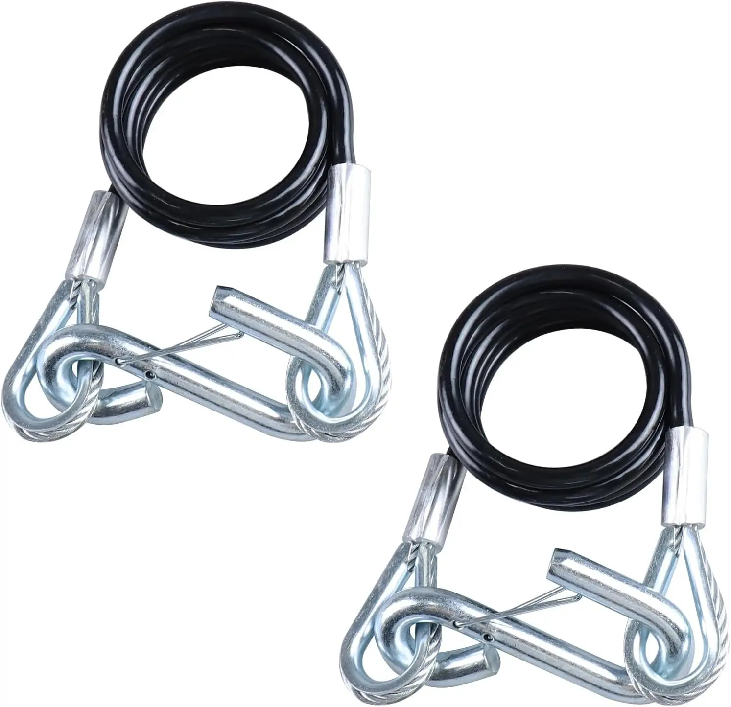 43-7/8 Galvanized Trailer Safety Cables PVC Coated Carbon Steel with 3/8 S-Hooks 3500 lbs Capacity 2-Pack