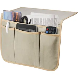 Bedside Caddy Bedside Storage Organizer Magazine Phone Tablet iPad Remote Holder, Organizer Caddy for Home College Dorm Bed, Sofa, Bunk Bed (Pale Khaki)