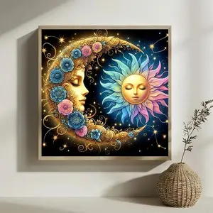 Sunflower & Moon Pattern DIY Diamond Arts Colorful Painting Kit without Frame, DIY 5D Diamond Arts Colorful Painting for Bedroom Home Wall Decor