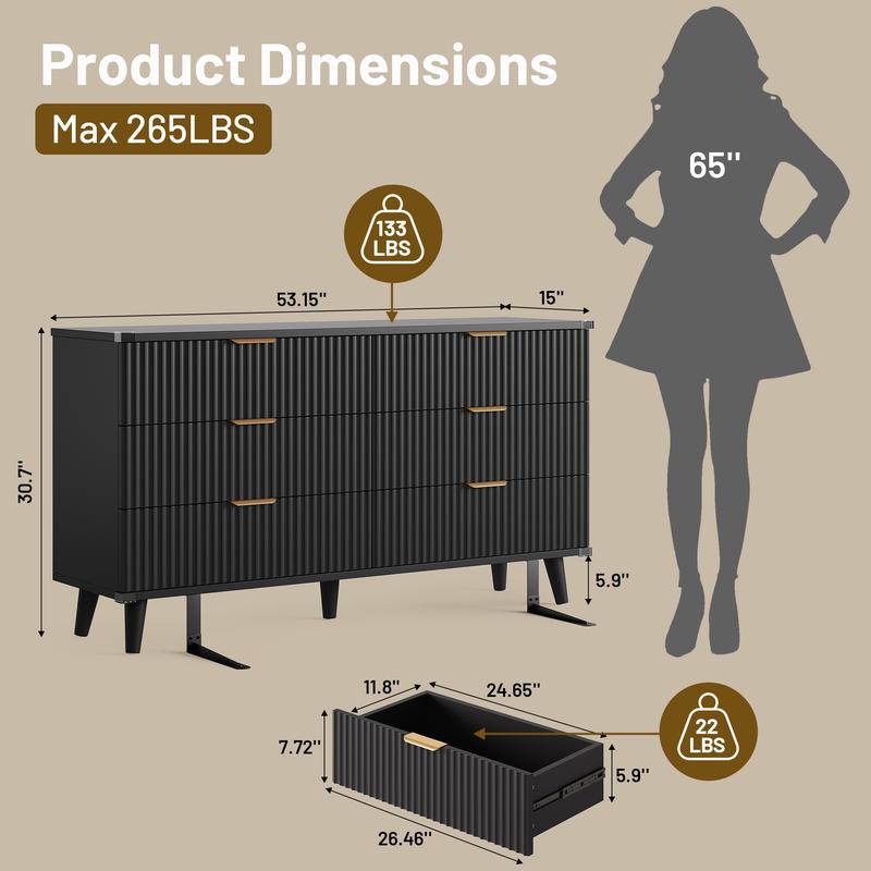 Aowos Fluted 6 Drawer Dresser, Wooden Dressers for Bedroom, 53.2" Wide Modern Long Dresser TV Stand 6 Drawers for Bedroom, Storage Cabinet, Space Saving Orgazier, Drawers Entryway, Home, Dinning, Closet, Living Room, Hallway, Natural, White, Black, Walnut Aowos Fluted 6 Drawer Dresser, Wooden Dressers for Bedroom, 53.2" Wide Modern Long Dresser TV Stand 6 Drawers for Bedroom, Storage Cabinet, Space Saving Orgazier, Drawers Entryway, Home, Dinning, Closet, Living Room, Hallway, Natural, White, Black, Walnut