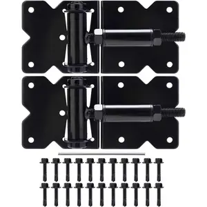 Self Closing Gate Hinges Heavy Duty for Vinyl/Wooden Fence Gates, 90 Degree Adjustable Gate Door Hinges Hardware Kit with Swing Adjuster Tool and Self-Tapping Screws