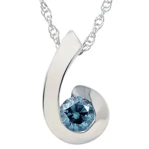 1/4ct Blue Diamond Solitaire Pendant 14K White Gold