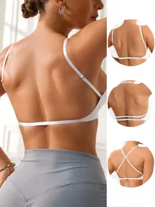 Women's Wireless Bra with Thin Padding, Backless Design, Casual Daily Wear, Three-Quarter Cup, Plain Pattern, All Seasons