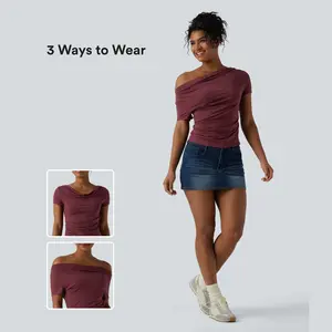 Halara Cowl Neck Short Sleeve Ruched Casual Top