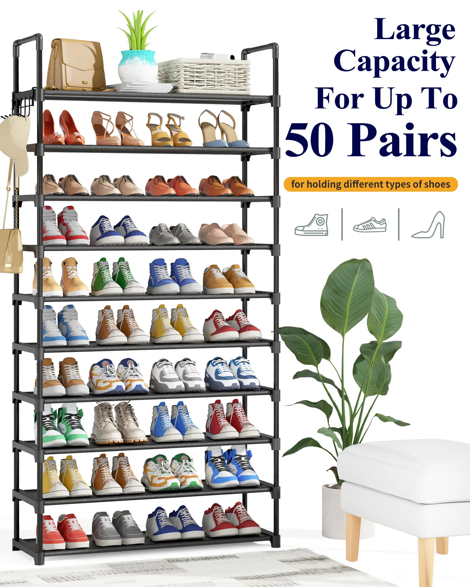 Kitsure Shoe Rack - 3-10-Tier Footwear Storage Solution with Side Handles, Fast Assembly Organizer for Closet, Bedroom, Entryway, Dorm Essentials, Home Decor Summervibes