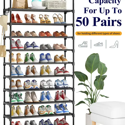 Kitsure Functional Rectangular Shoe Rack Organizer - Durable Metal Shelf, 3-10-Tier Adjustable, Side Handles, Fast Assembly Required, for Entryway, Closet Footwear Storage Solution, College Dorm Organization Shelf, Wardrobe Dorm Room Get Organized
