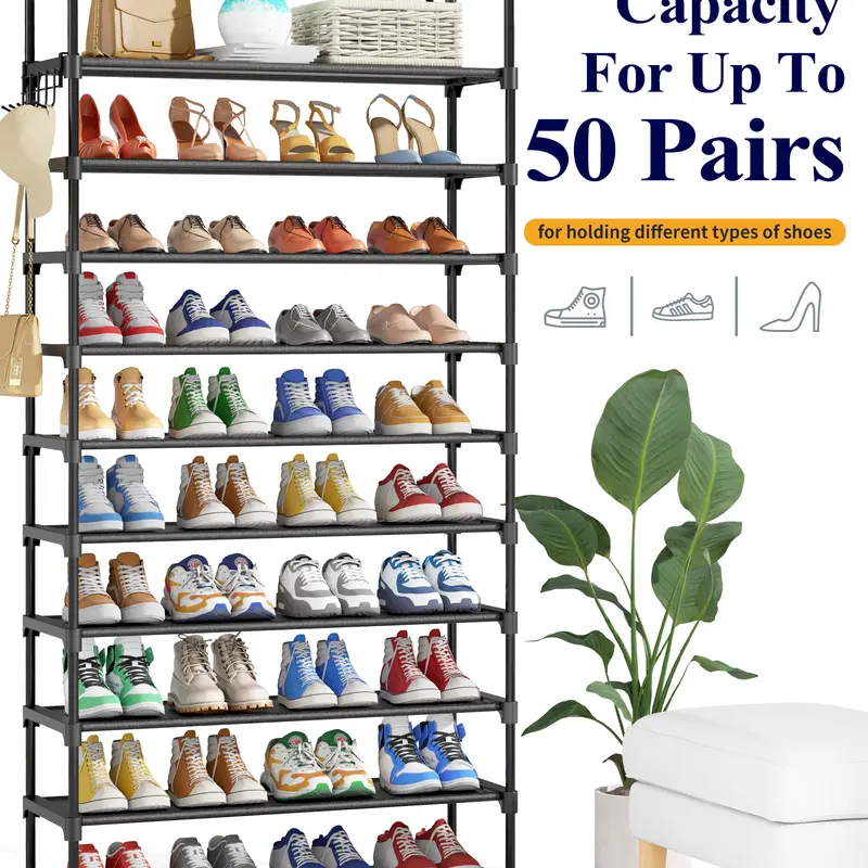 Kitsure Functional Rectangular Shoe Rack Organizer - Durable Metal Shelf, 3-10-Tier Adjustable, Side Handles, Fast Assembly Required, for Entryway, Closet Footwear Storage Solution, College Dorm Organization Shelf, Wardrobe Dorm Room Get Organized