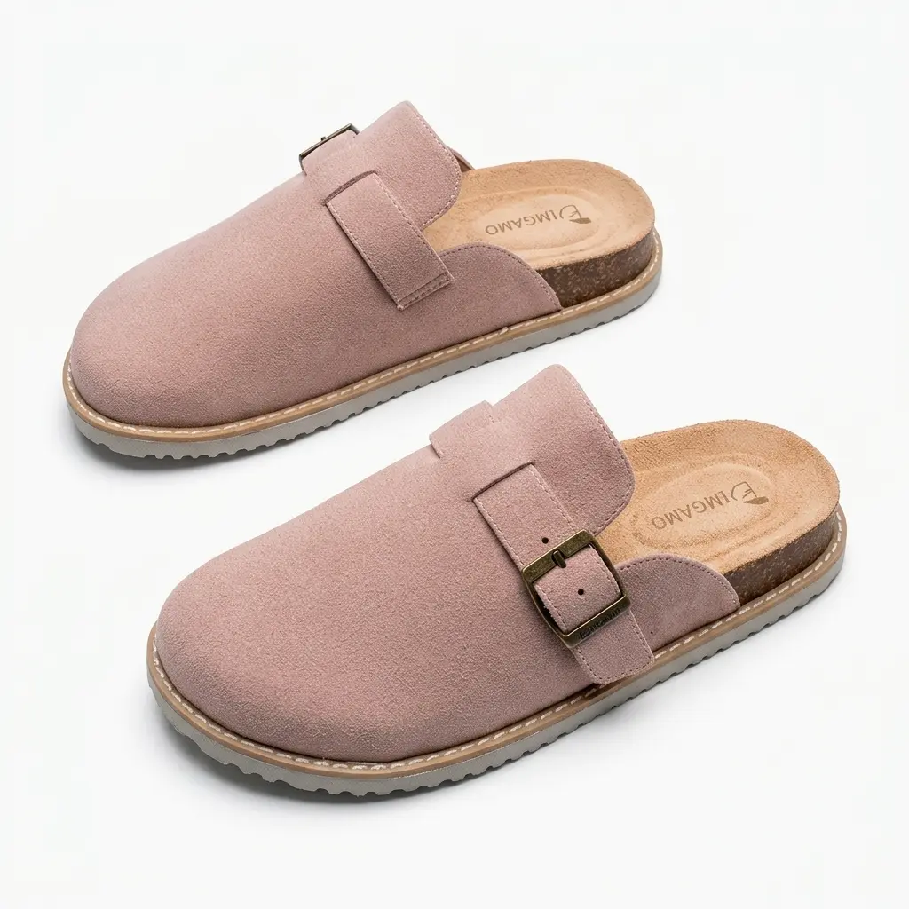 DIMGAMO Women's Genuine Suede Clogs with Ergonomic Arch Support - Soft Cork Footbed Non-Slip Comfort Shoes