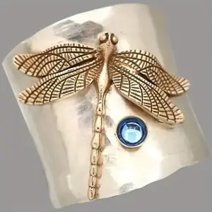 Ladies Vintage Dragonfly Ring with Blue Moonstone, Fashion Engagement and Anniversary Rings, Vintage Style, Ideal for Parties and Celebrations, Birthday and Anniversary Gifts thin ring engagement promise eternity ring wedding band good fortune western