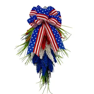 Patriotic Wheat Wreath for Front Door - Red, White and Blue Independence Day & 4th of July Wreath, Memorial Day Door Decoration, Americana Home Wall Decor