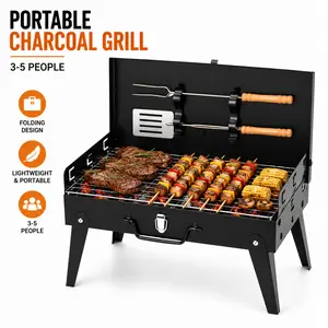 Portable Folding Charcoal Grill - Gasless Portable Barbecues for 3-5 People, Compact BBQ Grill with Accessories for Camping, Beach