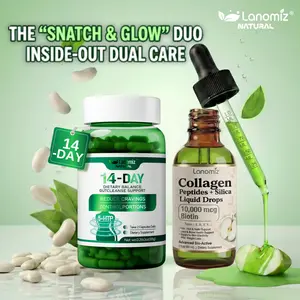 LANOMIZ Collagen Peptides Drops with Biotin + Gut Health Support Capsules (White Kidney Bean & 5-HTP) - Promotes Skin Firming & Volumizing Hair