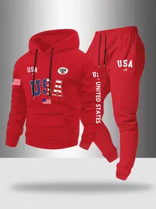 Men's Hooded Sweatshirt Set, Letter Print Pullover + Drawstring Casual Pants, Fall & Winter Fitted Style, 2 Piece