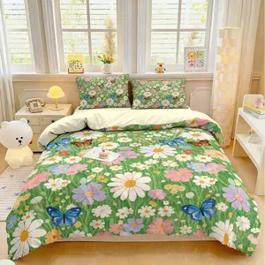 3pcs (1 duvet cover + 2 pillowcases, no filling) Mori-style pastoral floral daisy print 100% polyester duvet cover set, soft and comfortable bedding set, suitable for room décor, suitable for all seasons, and makes a great gift.