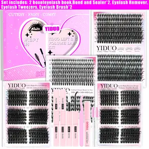 YIDUO 2 Eyelash Kit 2 Pcs Bond and Seal Included, 820 Pcs Eyelash Extension Kit, Diy Eyelash Extensions, Cosmetic Lash Extensions, 30D+40D+50D effects Lash Clusters Mix D Curvature Volume Individual False Eyelashes With Remover & Tweezers, for Beginners