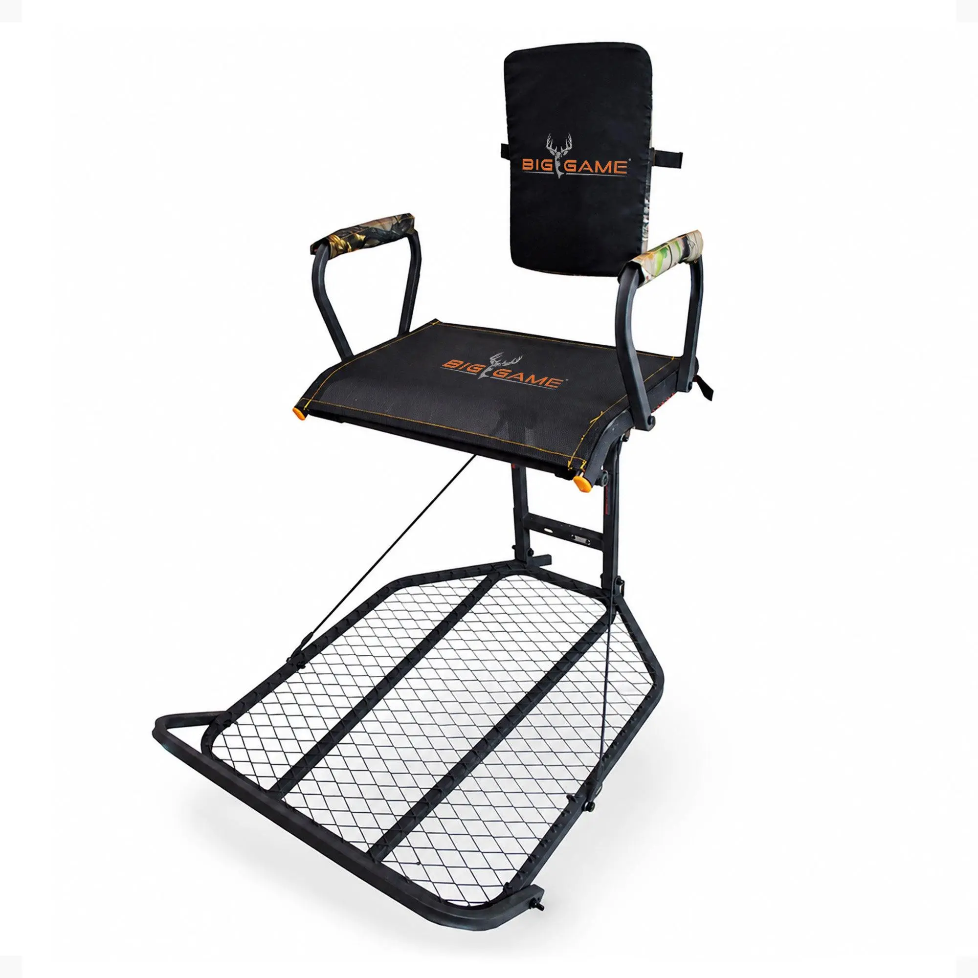 Big Game Captain XC Steel Hang-On Treestand with 20 x 30 Flip-Back Seat, Black