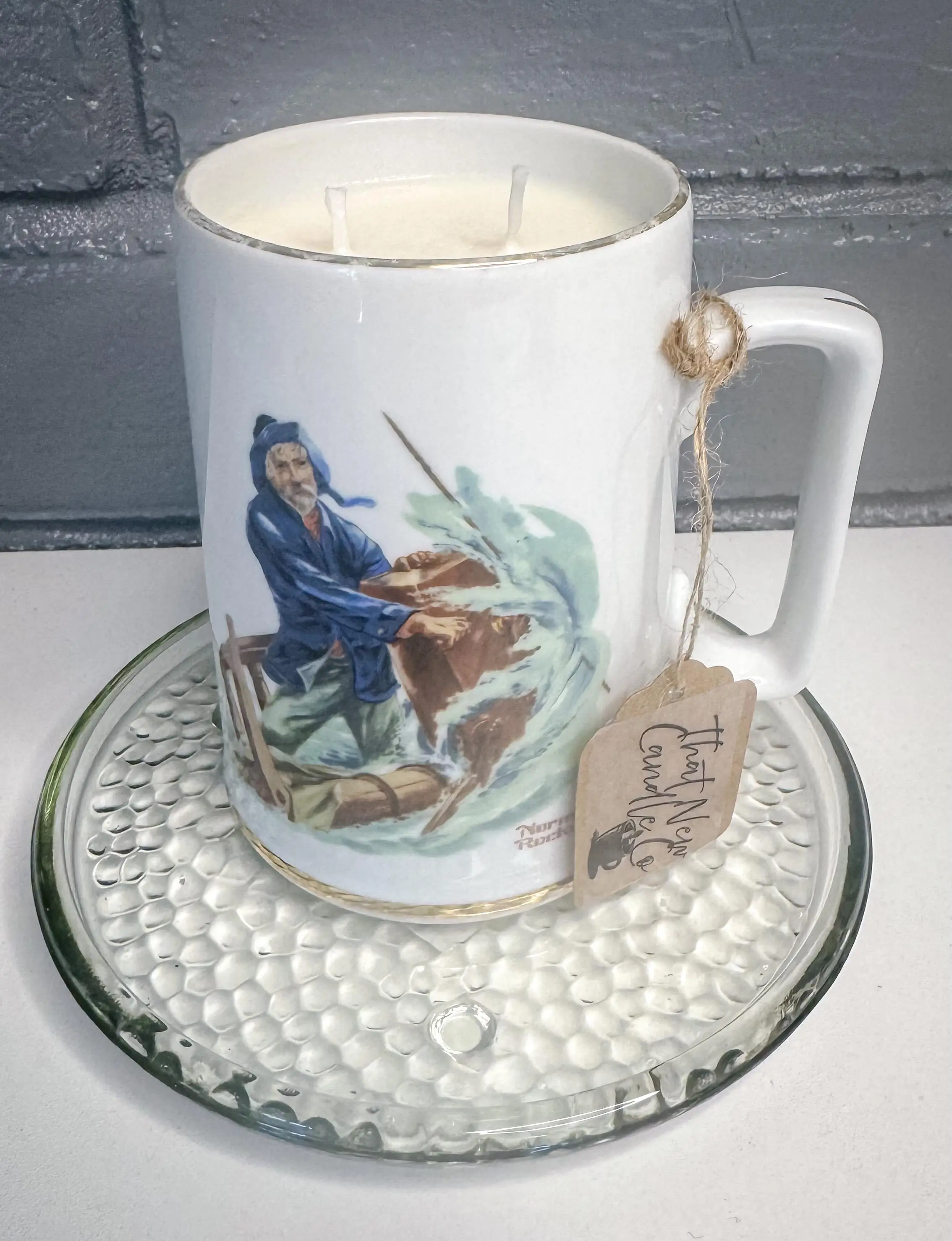 Soy Candle in Norman Rockwell Braving the Storm Collector's Mug, Smores Around the Campfire Scent, 12.2oz