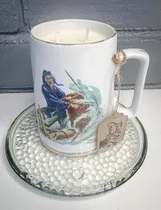 Soy Candle in Norman Rockwell Braving the Storm Collector's Mug, Smores Around the Campfire Scent, 12.2oz