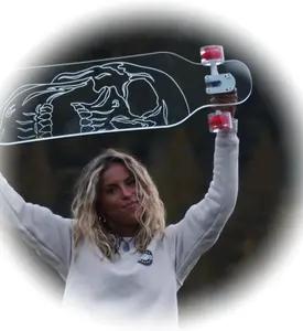 Ghost Boards Clear Acrylic 40'' Longboard with Light-Up LED Wheels - Skull Rider Design